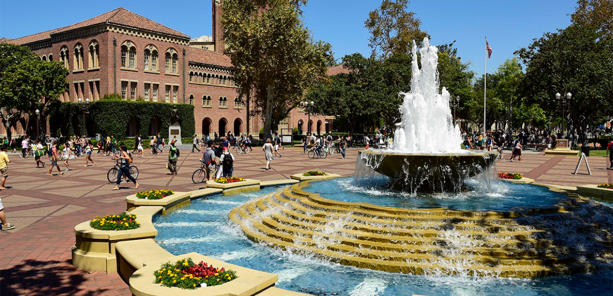 Photo of a fountain on USC's campus