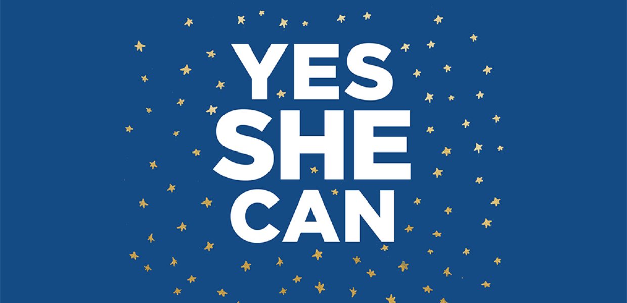 Illustration of a sign that says "Yes She Can"