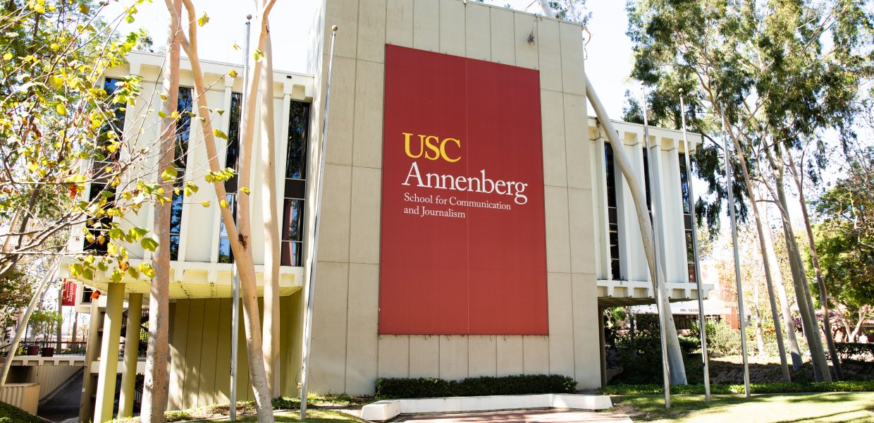 East side wall banner of USC Annenberg School for Communication and Journalism