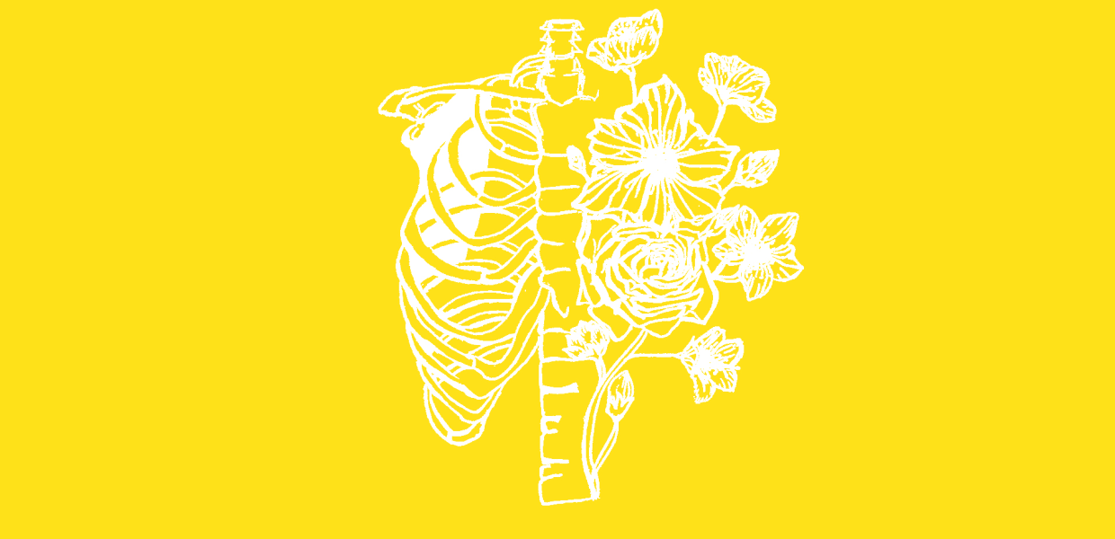 Illustration of a ribcage with flowers coming out of it