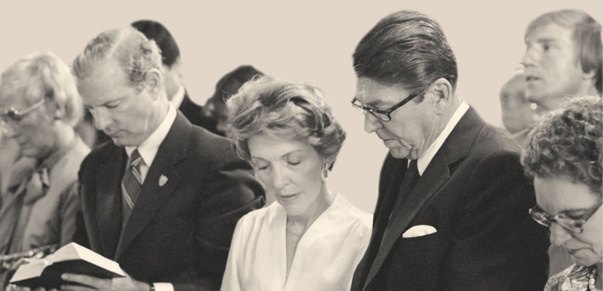 President Ronald Reagan and Nancy Reagan with James Baker Attending Easter Service at St James Church in Bridgetown Barbados, 4/11/1982