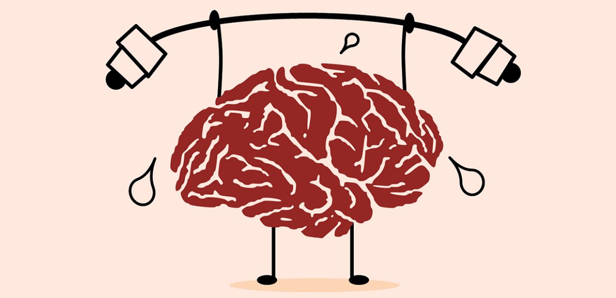 Illustration of a brain lifting a wright and sweating