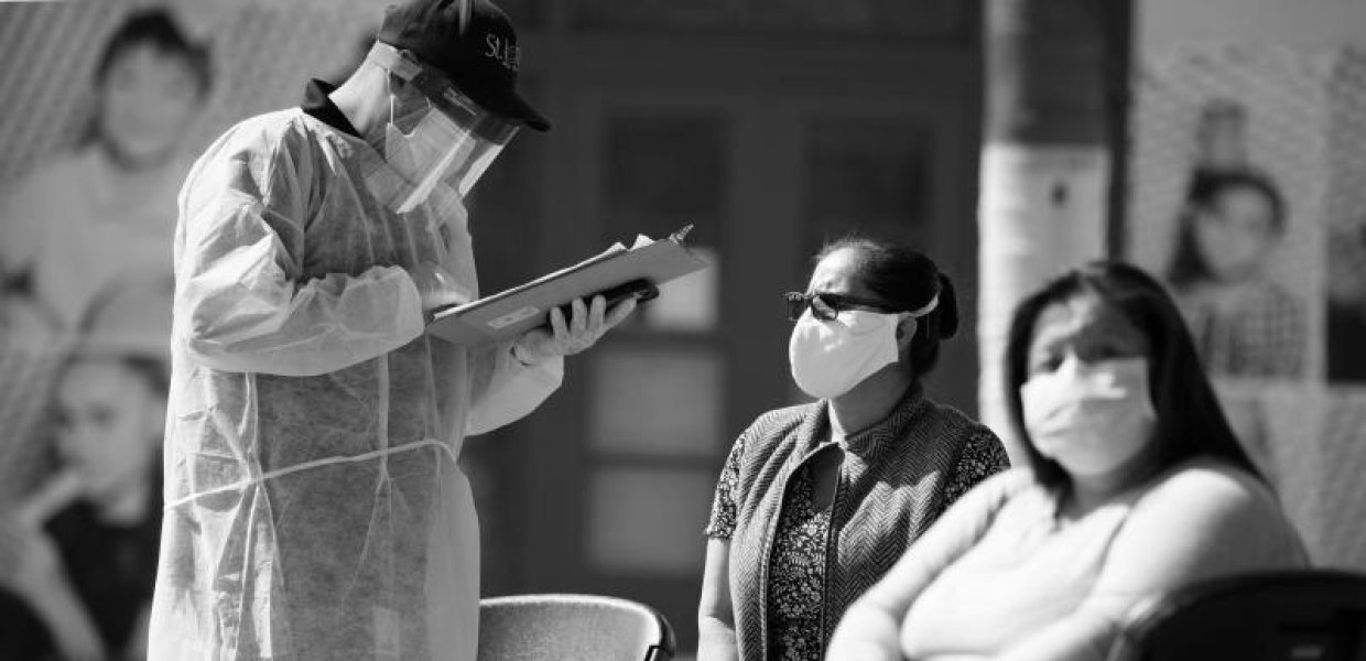 Photo of three people with facial masks