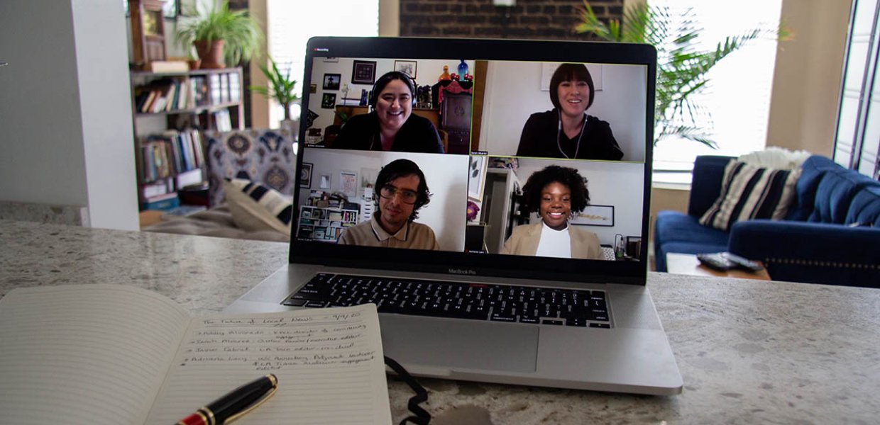 Photo of four people on a video call