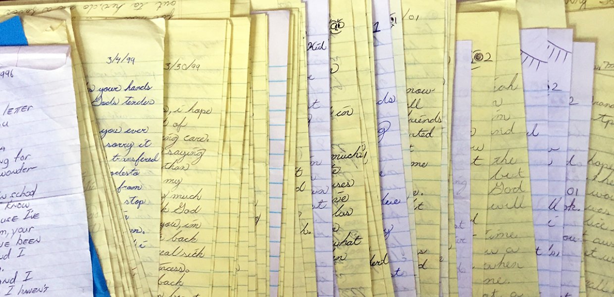 Photo of letters that Melissa Dueñas wrote to her father while he was in prison