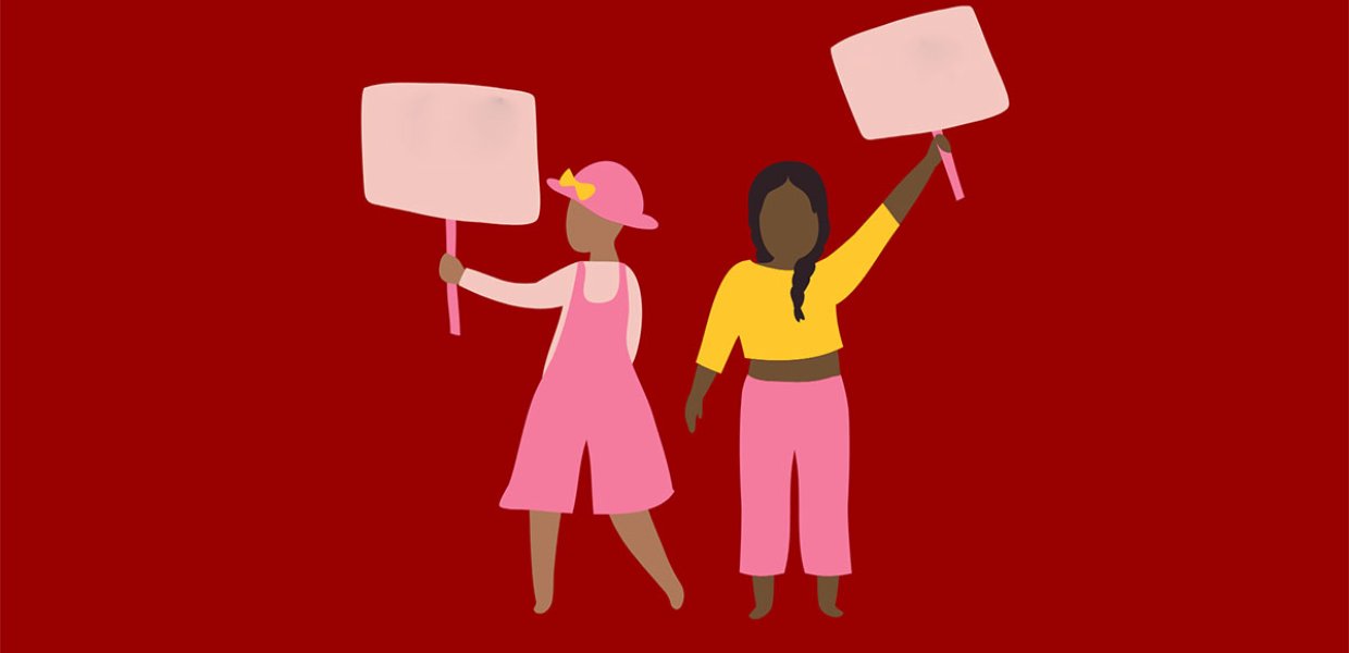 Illustration of two people holding protest signs