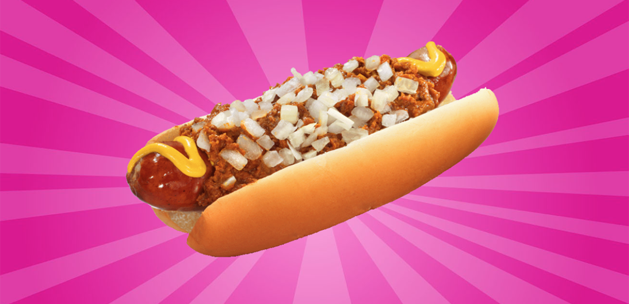 Photo of a PInk's hot dog