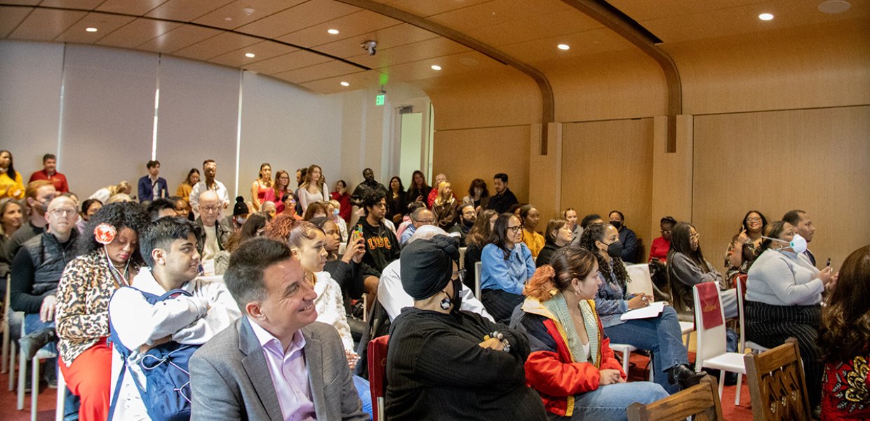 An interior shot of the Sheindlin Forum at a previous event, Charlotta Bass Day.