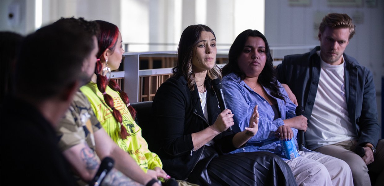Hannah Lamkin speaking at the Wasserman Music panel on the music industry and data analytics.