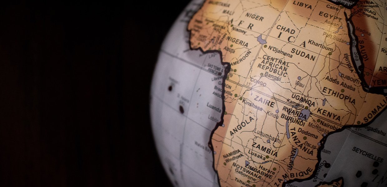 The continent Africa on a globe