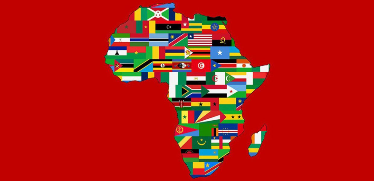 A map of Africa with each of the countries' flags