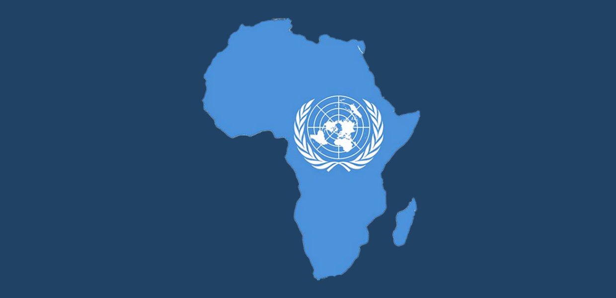 Map of Africa in light blue with a dark blue background