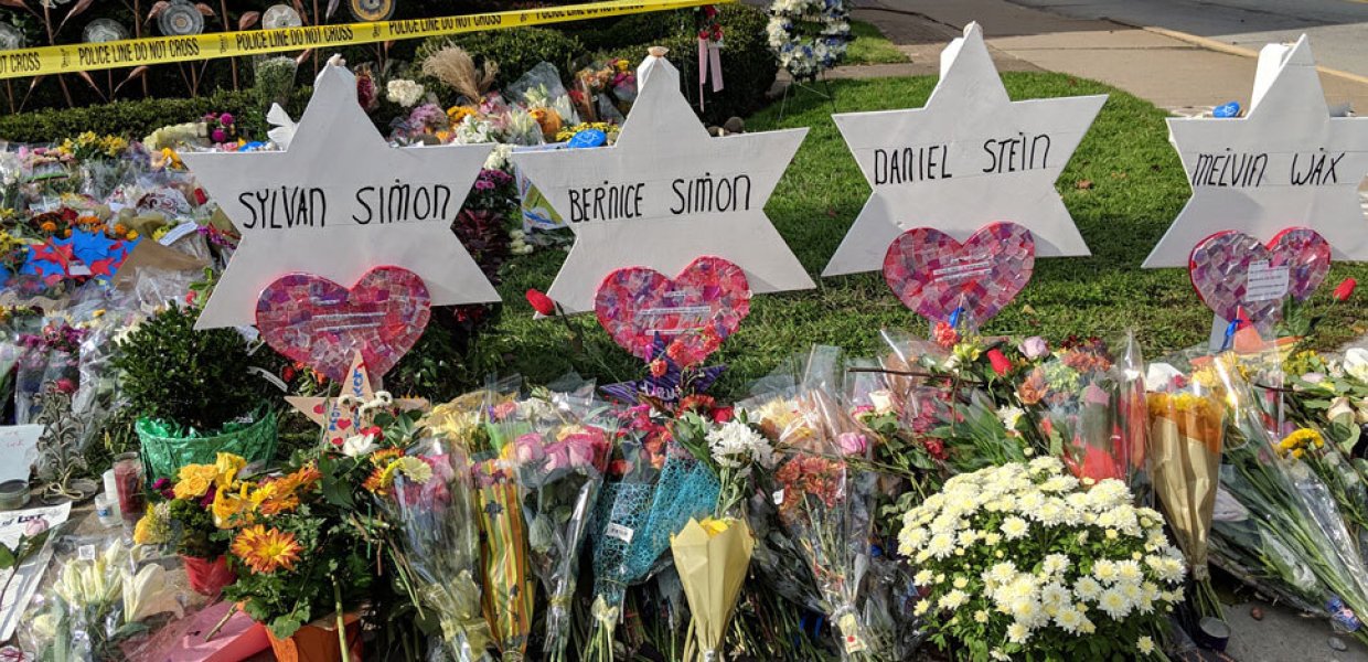 Photo of a memorial for Jewish victims of antisemitic hate crimes