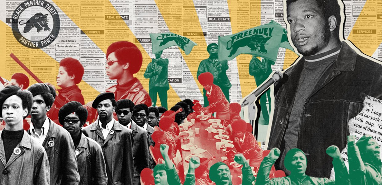 Illustration depicting "black liberation" with a collage of influential leaders