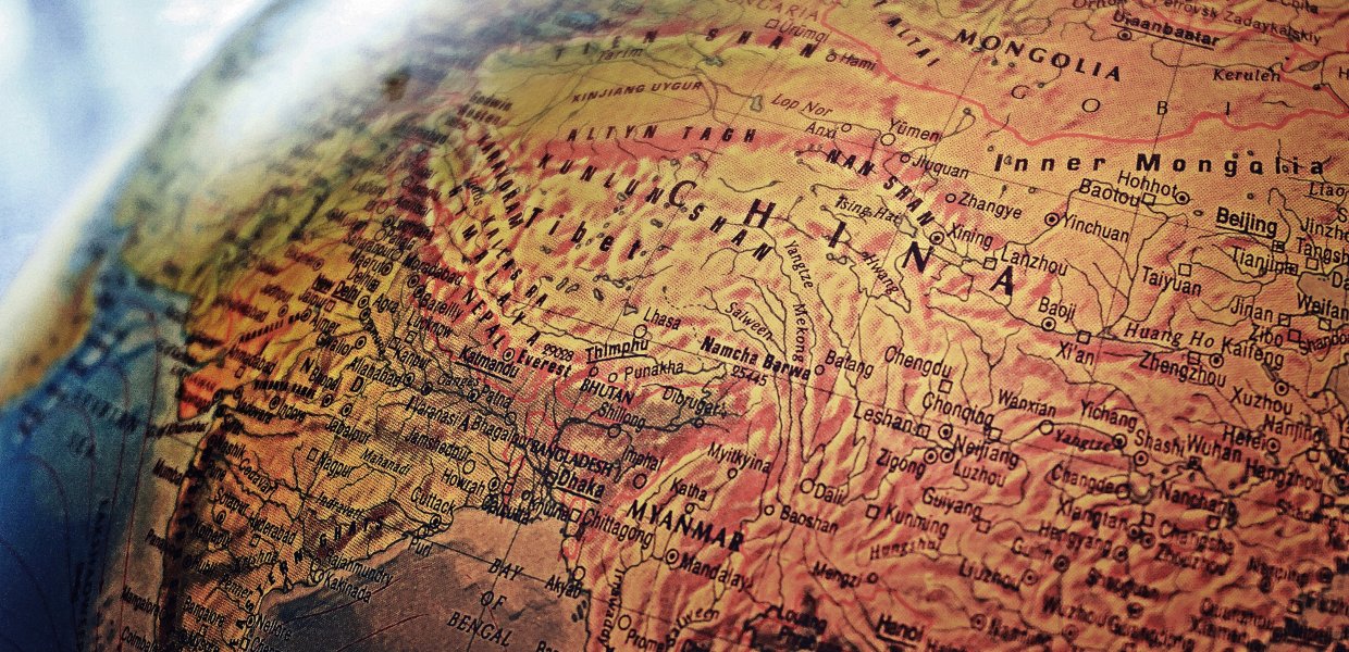 Image of a globe zoomed in on China