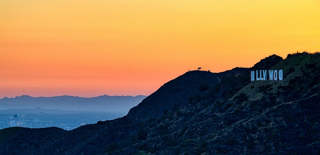 Sunset over Hollywood sign