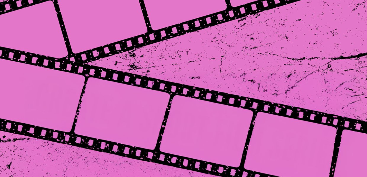 A film strip against a pink background