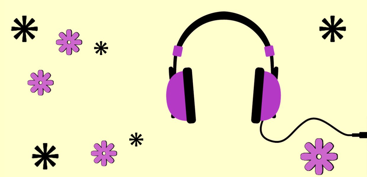Headphones against a pale yellow background with flowers