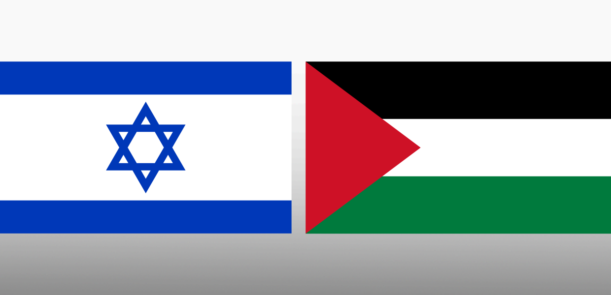 Photo of the Israeli and Palestinian flags next to each other