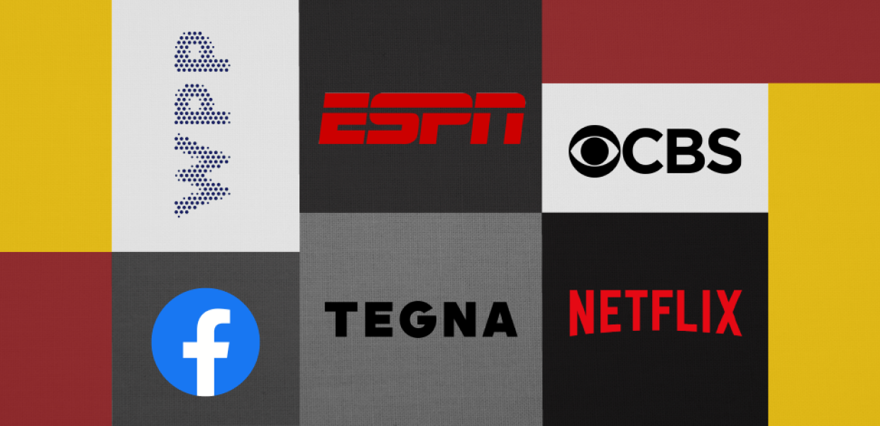 Graphic of different media company logos