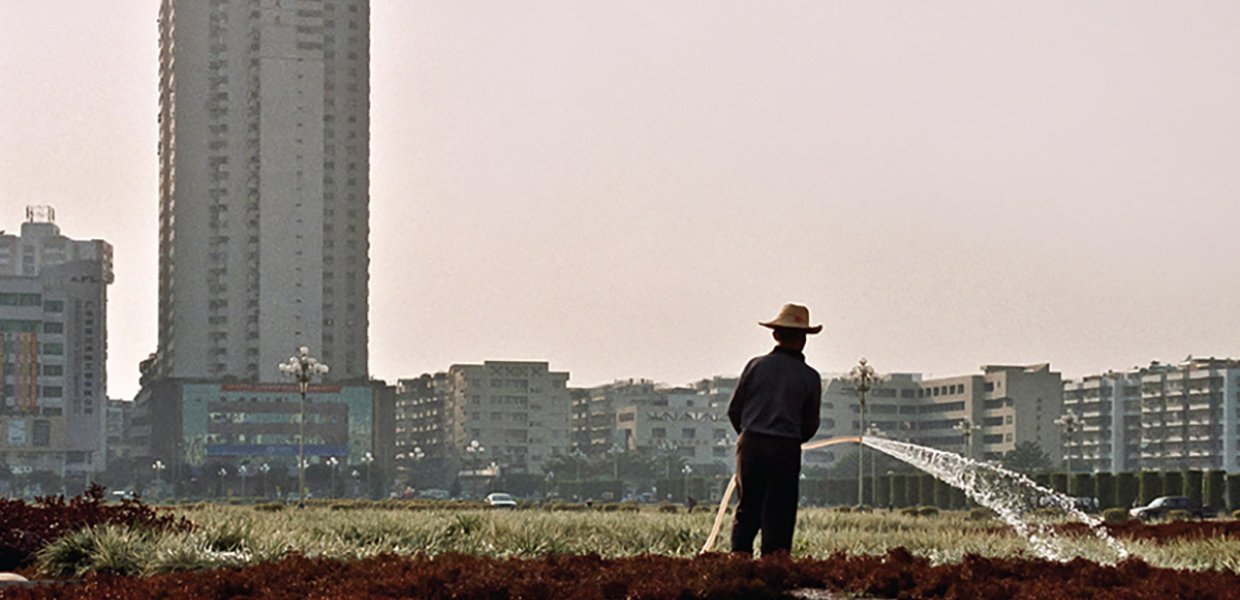 Photo of a person watering vegetation in China