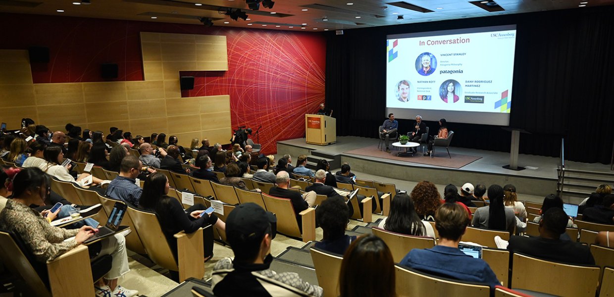 Nathan Rott, Vincent Stanley, and Dany Rodriguez Martinez speaking in a panel at the 33rd annual Kenneth Owler Smith Symposium, 2023.