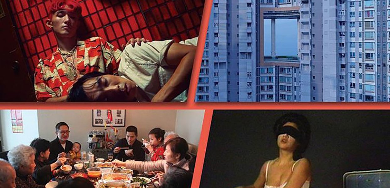 Collage depiction of different Chinese American queer representations in art and film