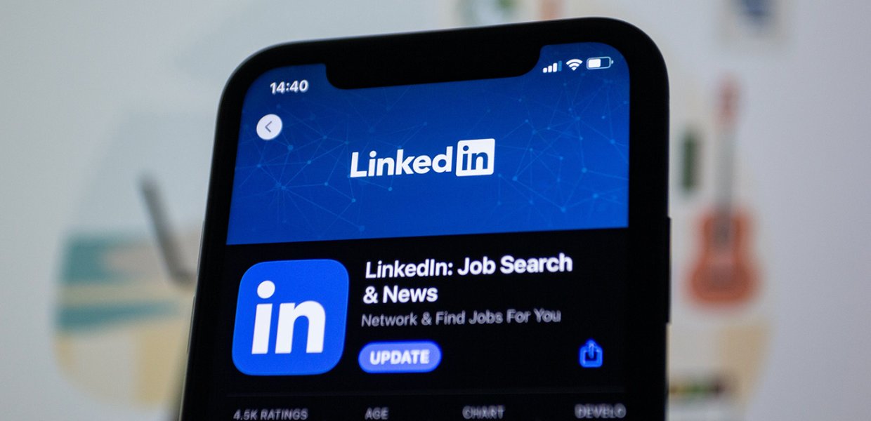 LinkedIn open on a phone in the App Store