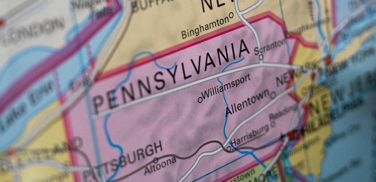 Pennsylvania on a map of the United States