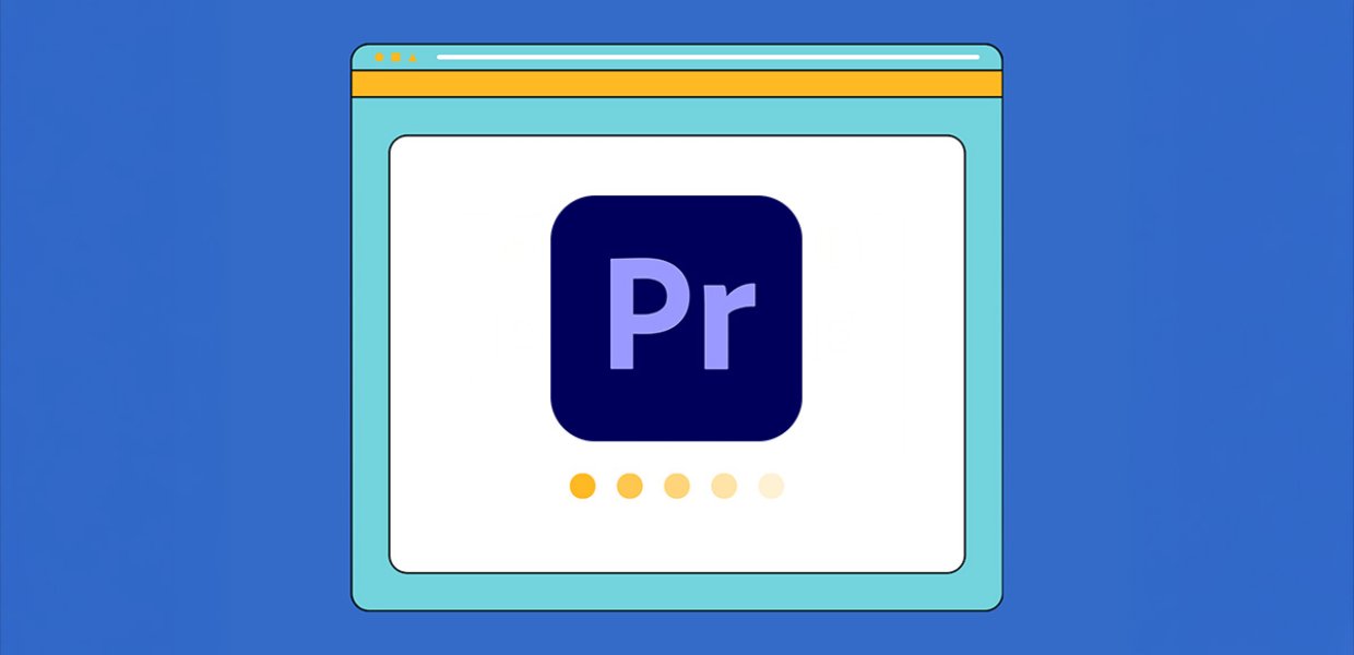 Premiere Pro logo on a white square against a blue background