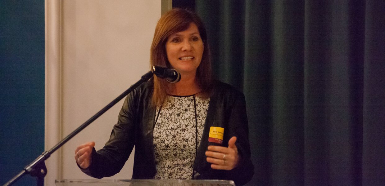 USC Annenberg School for Communication and Journalism School of Communication Director Sarah Banet-Weiser speaks to alumni during the Meet The Directors-Santa Monica talk at the Viceroy Hotel in Santa Monica, CA on April 28, 2015.