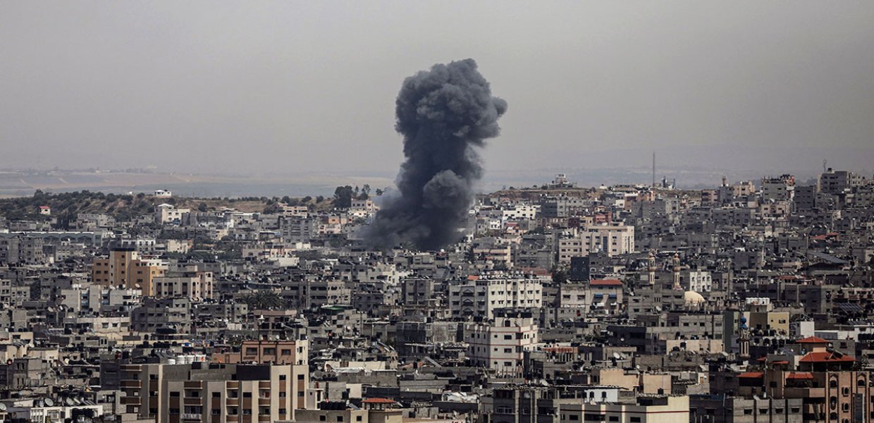 Smoke rises after Israeli airstrikes on Gaza City, the Gaza Strip, Palestine, May 12, 2021.