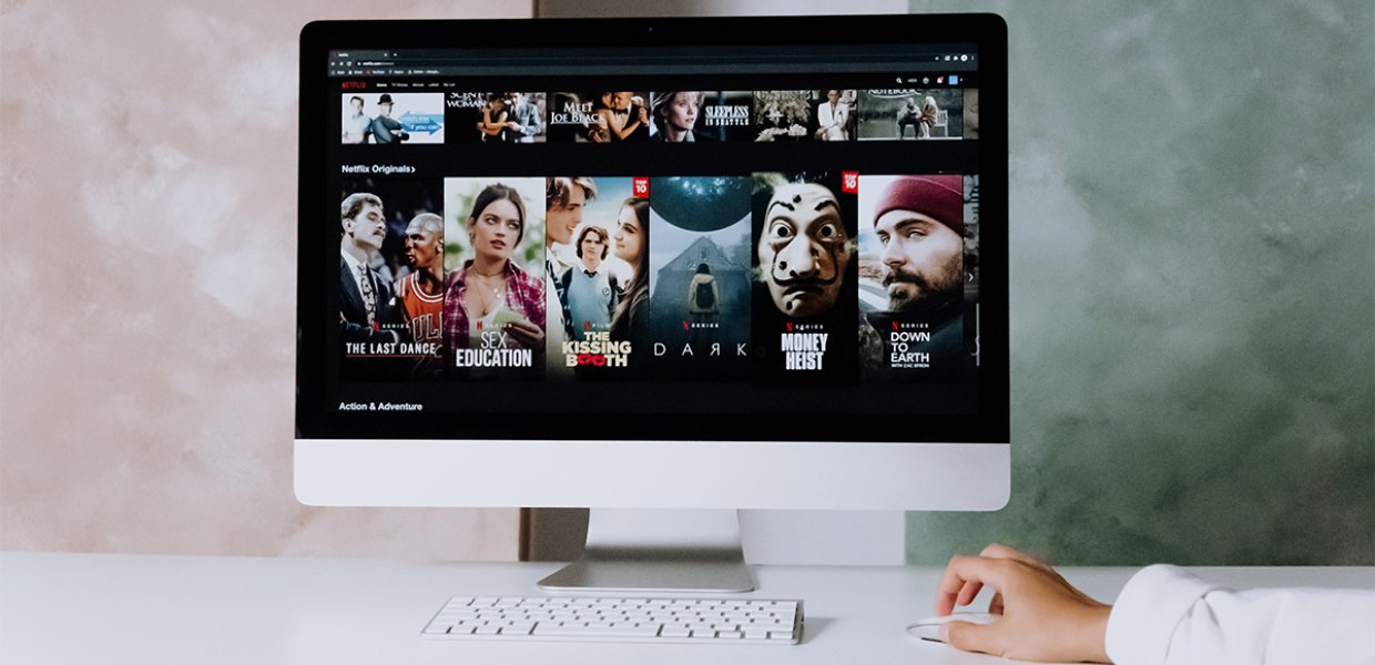 A desktop computer displaying a streaming service.