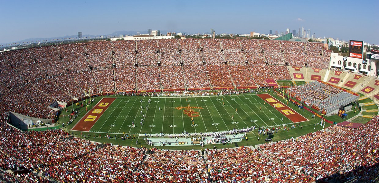 Photo of the USC Coliseum filled with people