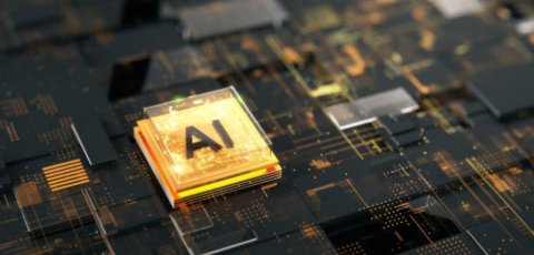 A circuit board made of black and yellow with an "AI" button highlighted in yellow