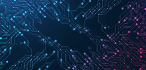 An array of circuitry against a dark blue background