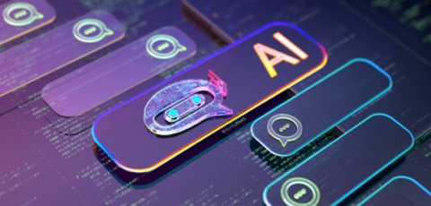 Text bubbles on pieces of glass, one of which (in the center) labeled "AI"