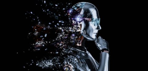 A robot looking pensively to the right