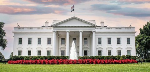 The White House at dusk.