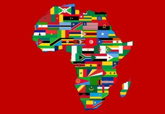 Map of Africa against a red background