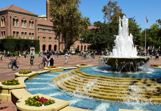 Photo of a fountain on USC's campus