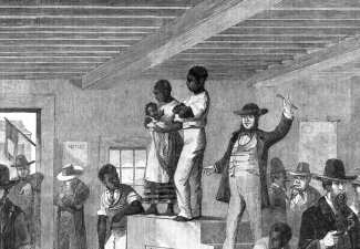 Cover photo for the 1619 project that depicts a slave auction