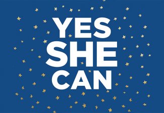 Illustration of a sign that says "Yes She Can"