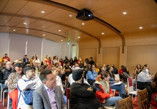 An interior shot of the Sheindlin Forum at a previous event, Charlotta Bass Day.