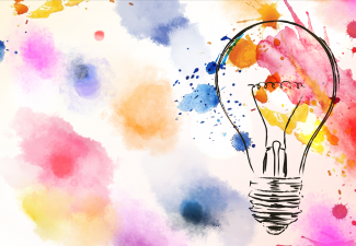Illustration of a water color background with a lightbulb