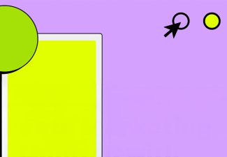 A yellow box and a green circle against a purple background, as well as a computer cursor clicking a circle in the corner