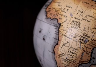 The continent Africa on a globe