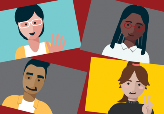 Illustration of four people in different squares meeting eachother