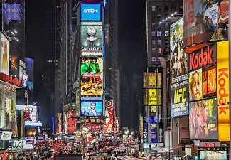 Photo of advertisements in street lights