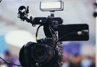 Phot of a camera in a broadcast set
